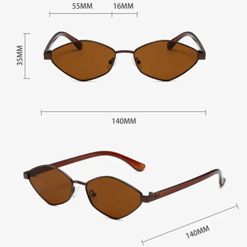 2025 New Trendy Metal Frame Cat Eye Sun Glasses Narrow Small Polygonal Sunglasses Women Shades Vintage Luxury Brand Eyewear