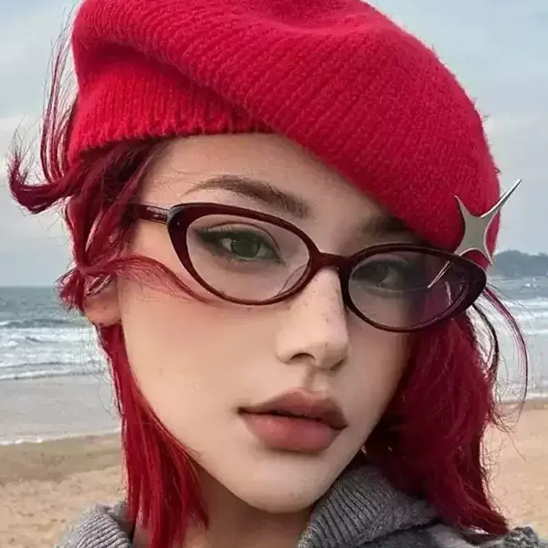 Fashion Cat's Eye Small Frame Flat Glasses Advanced Sense of Ultra-light and Versatile Anti-blue Light Glasses Unisex Goggles