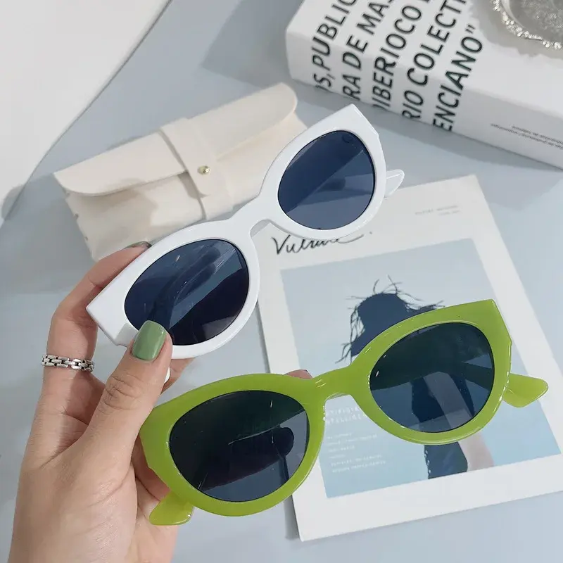 Retro Small Frame Cat Eye Sunglasses Female Korean Fashionable Holiday Wind Pink Sunglasses Unisex Uv Protection Eyeglasses