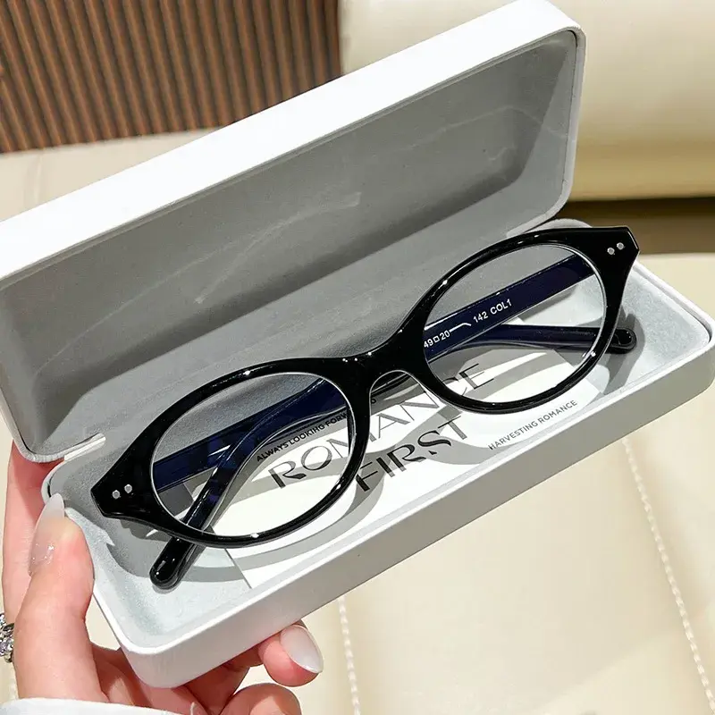 Vintage Oval Frame Plain Glasses Fashion Small Frame Anti-blue Light Glasses Ultra-light and Comfortable Women's Grade Glasses