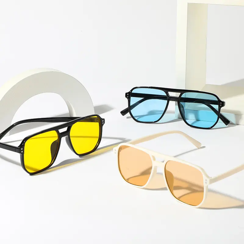 2024 New Retro Jelly Color Women Square Sunglasses Outdoor Ocean Slice Double Beam Sunglasses UV400 Eye Protection Goggles