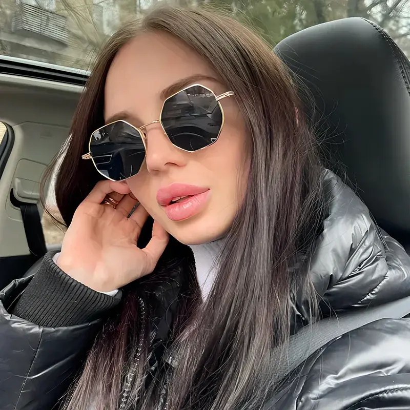 Sunglasses For Women Polygon Metal Sunglasses Vintage Frame Men Luxury Brand Design Sun Glasses Women Mirror Gafas De Sol Uv400