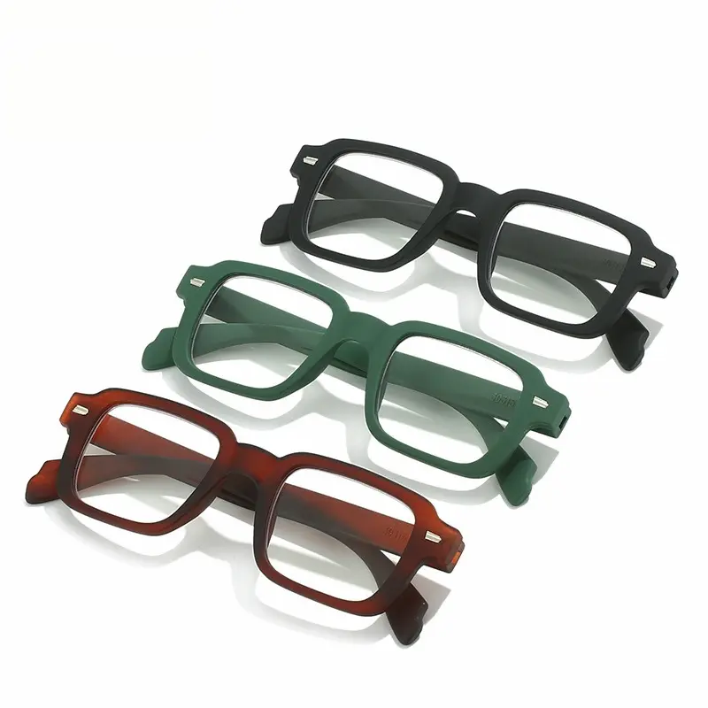 Frosted Three Color Rivet Frame Reading Glasses Fashion Versatile Presbyopia Glasses Anti Blue Light Square Far Sight Glasses