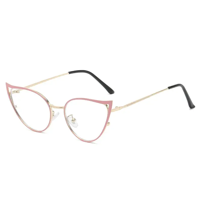 Ultra Light Unisex Glasses Personality Hollowed Cat Eye Anti-blue Glasses Fashion Metal Decorative Optical Spectacle Eyeglass