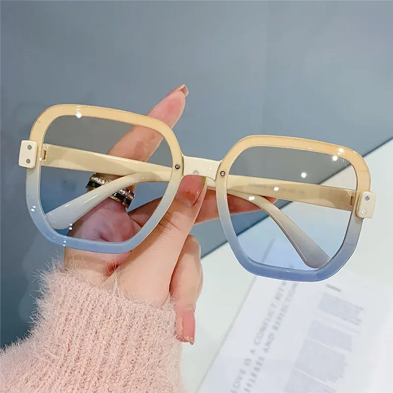 2024 Rice Nail Large Frame Sunshade Glasses Trend Personality Gradient Ocean Piece Sunglasses Outdoor Uv Protection Glasses