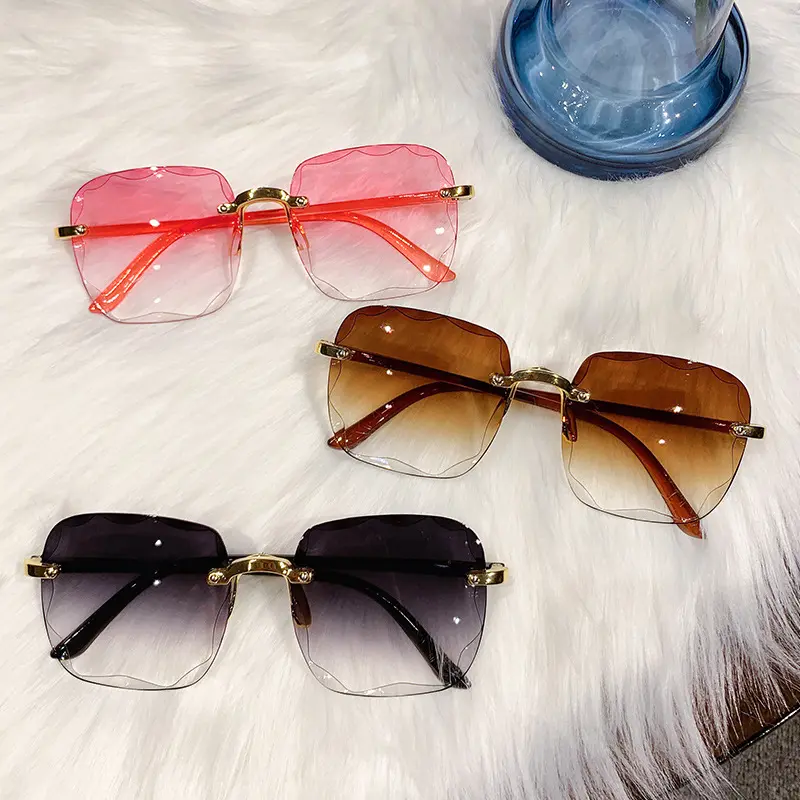 2024 Trendy Large Frame Square Sunglasses Frameless Cut Edges Frameless Sunglasses Women Sun Protection Anti UV Sunglasses