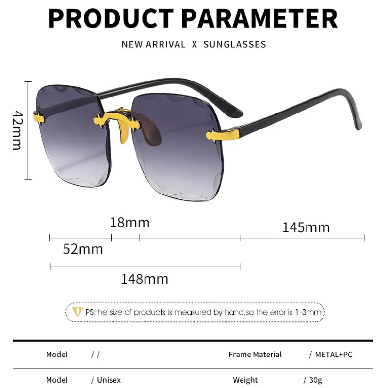 2024 Trendy Large Frame Square Sunglasses Frameless Cut Edges Frameless Sunglasses Women Sun Protection Anti UV Sunglasses