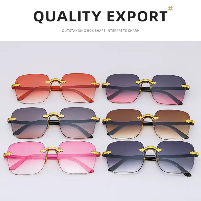 2024 Trendy Large Frame Square Sunglasses Frameless Cut Edges Frameless Sunglasses Women Sun Protection Anti UV Sunglasses