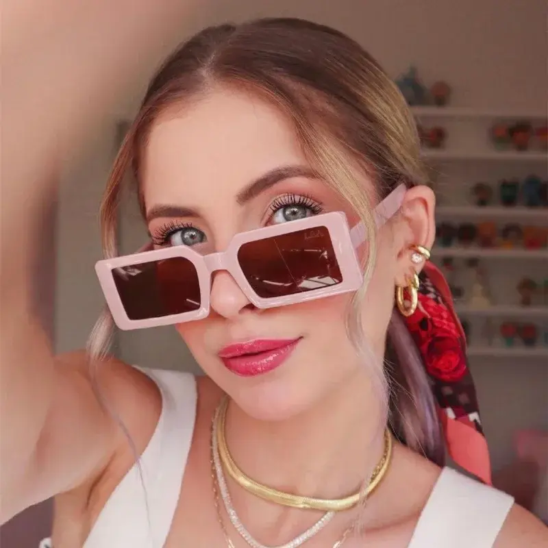 2024 Summer New Square-framed Sunglasses Vintage Outdoor Beach Small Frame Glasses Fashion Women Jelly-colored Sunglasses