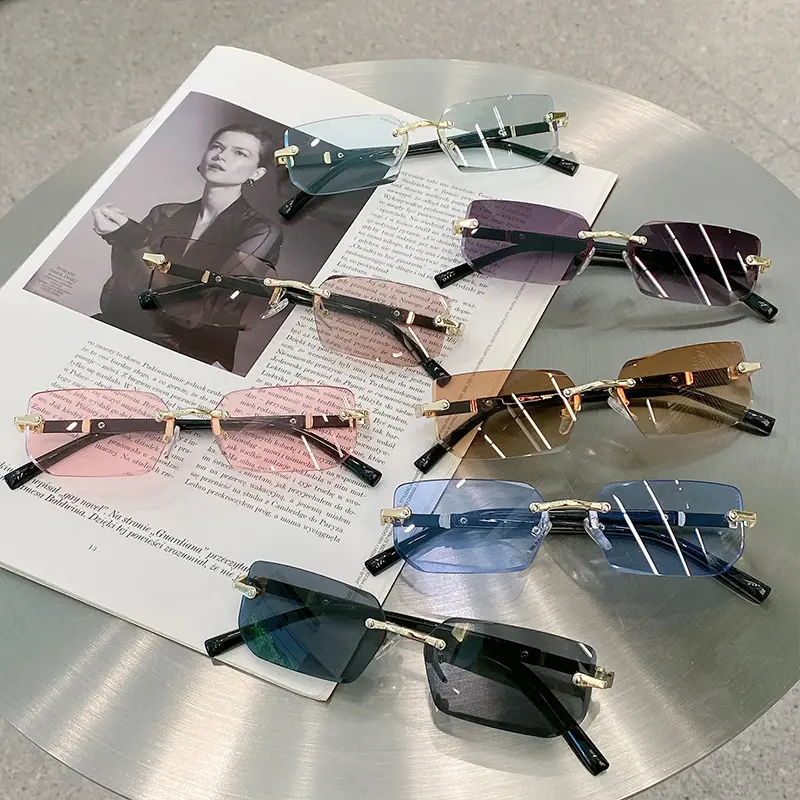 New Metal Frameless Rectangle Sunglasses Trendy Cut Edge Women Men Sunglasses Personalized Jelly Colored Sunshades Sunglasses