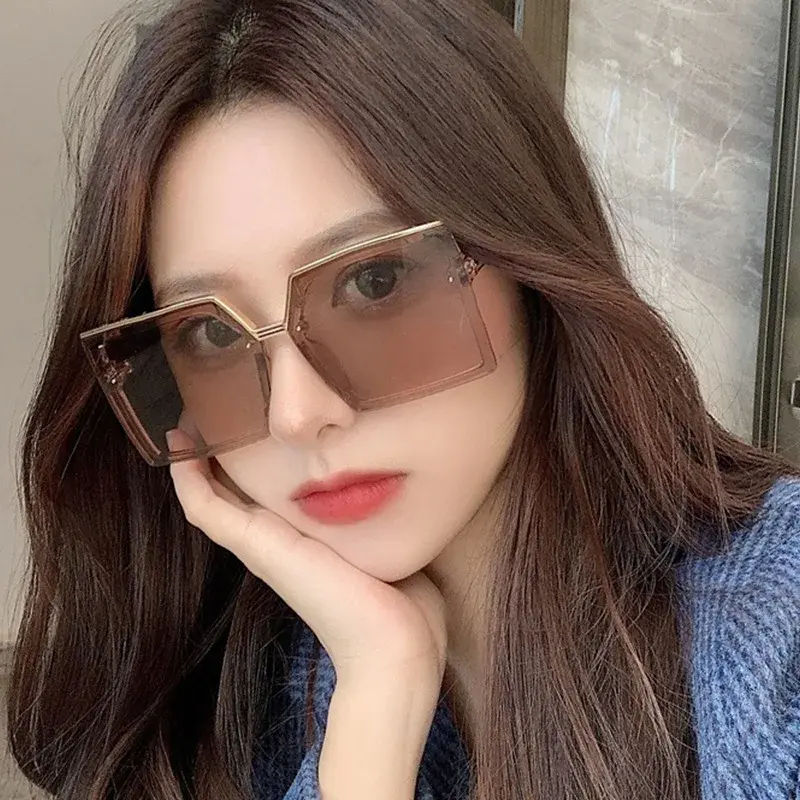 2024 Fashionable Large Frame Square Sunglasses Personalized Women UV protection Sunglasses UV Resistant Frameless Sunglasses