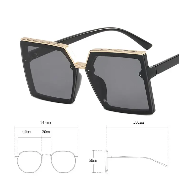 2024 Fashionable Large Frame Square Sunglasses Personalized Women UV protection Sunglasses UV Resistant Frameless Sunglasses