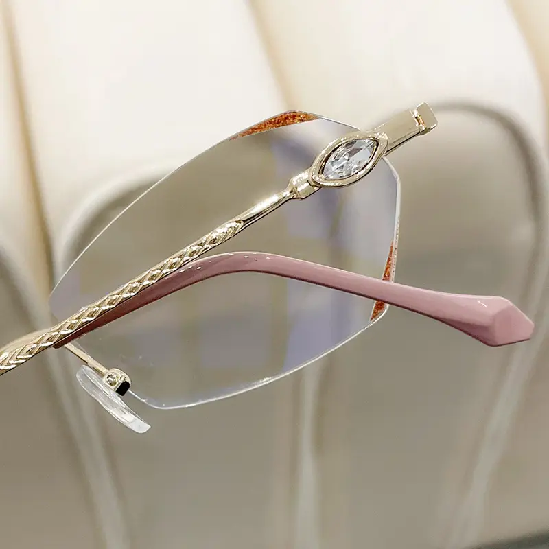 Anti Blue Light Reading Glasses for Women Frameless Silver Polygonal Presbyopia Glasses Computer Readers Elegant Metal Boundless
