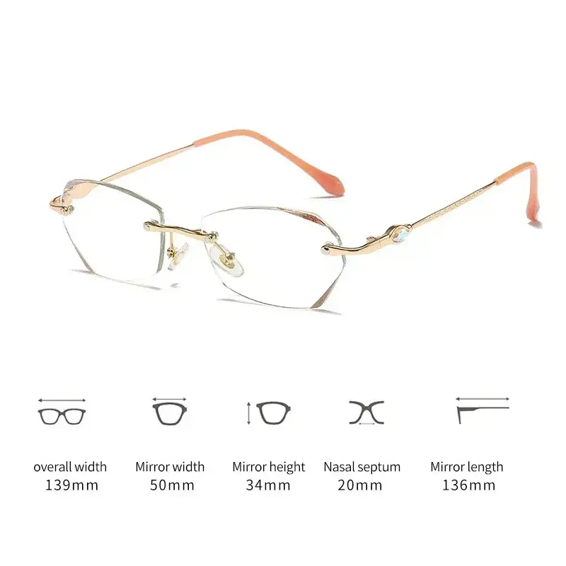 Anti Blue Light Reading Glasses for Women Frameless Silver Polygonal Presbyopia Glasses Computer Readers Elegant Metal Boundless
