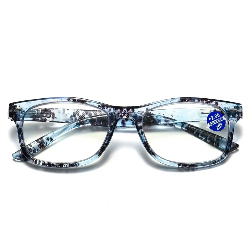 Men Women High-definition Eyeglasses Vintage Broken Flowers Square Frame Reading Glasses Anti Blue Light Presbyopia Glasses