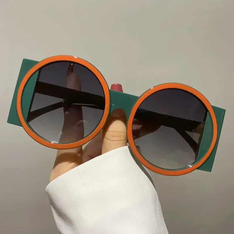 2024 Personalized Irregular Color Contrast Sunglasses New Round Large Frame Sunglasses for Women UV400 Sunscreen Sunglasses