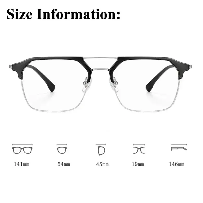 Double Beam Square Frame Presbyopia Glasses Fashionable Metal Half Frame Reading Glasses for Men Anti Blue Light Eyewear