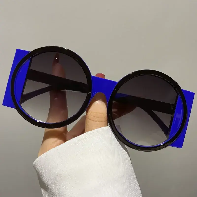 2024 Personalized Irregular Color Contrast Sunglasses New Round Large Frame Sunglasses for Women UV400 Sunscreen Sunglasses