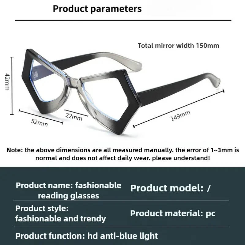 New Retro Large Frame Irregular Presbyopia Glasses Retro Polygonal Anti-blue Light Reading Glasses Woman Diopter 1.0 To 4.0