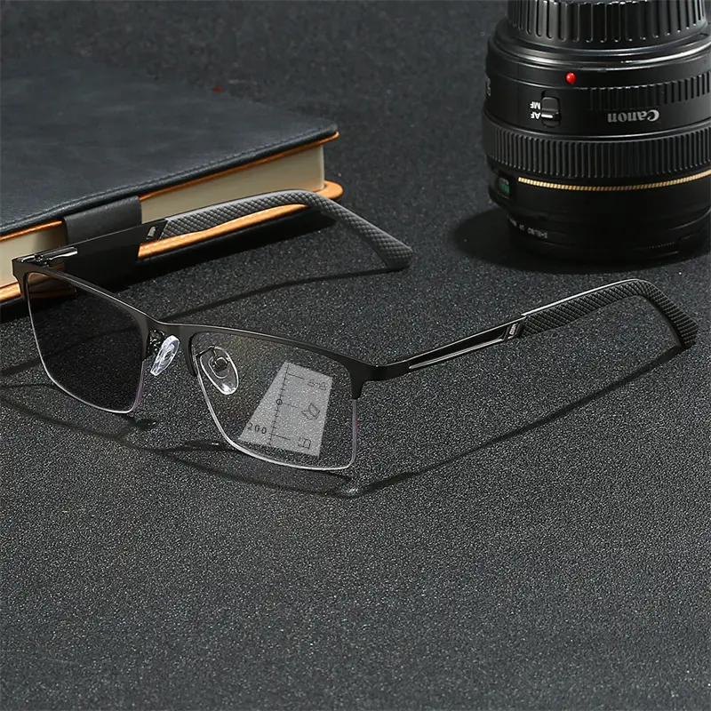 2024 Men Half Frame Business Color Changing Presbyopia Glasses Multifocal Reading Glasses Anti-blue Light Far Sight Glasses
