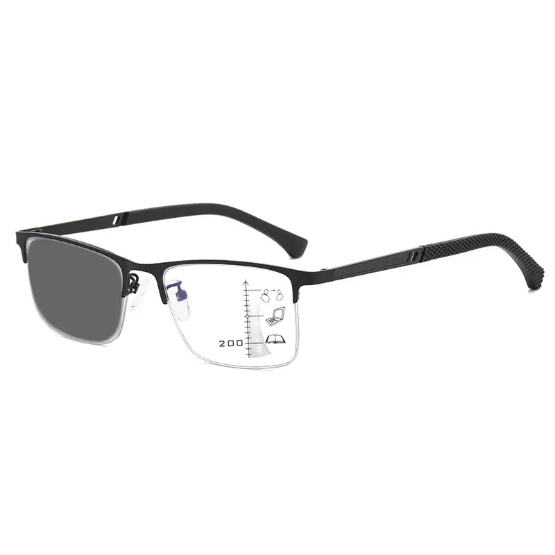2024 Men Half Frame Business Color Changing Presbyopia Glasses Multifocal Reading Glasses Anti-blue Light Far Sight Glasses