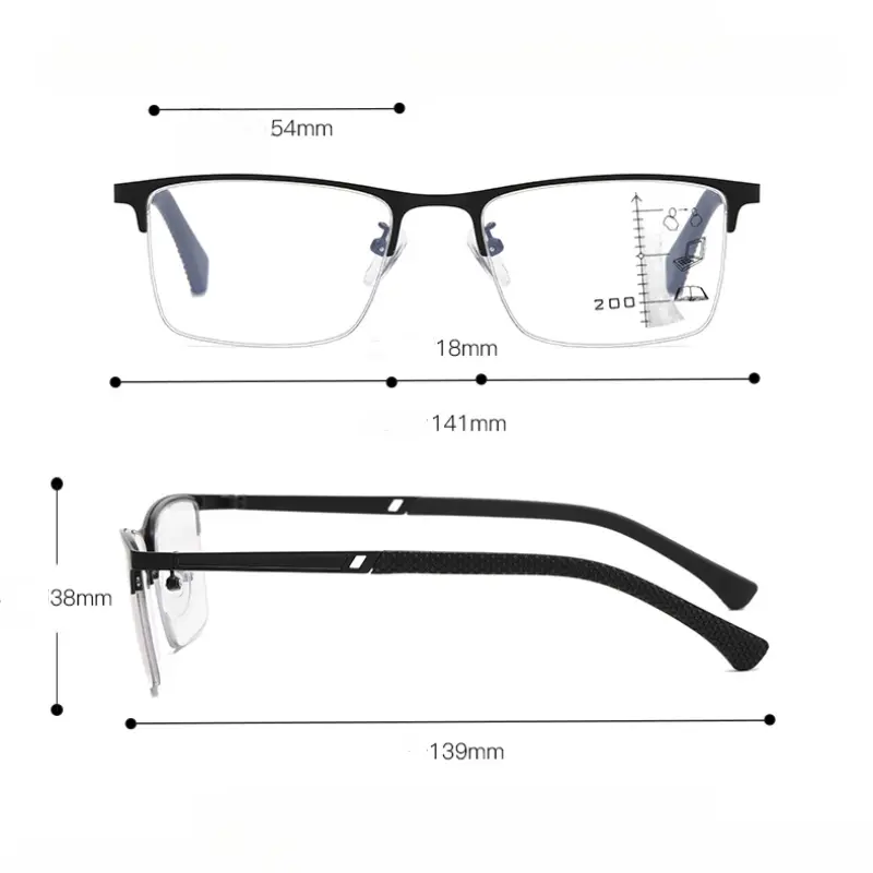 2024 Men Half Frame Business Color Changing Presbyopia Glasses Multifocal Reading Glasses Anti-blue Light Far Sight Glasses