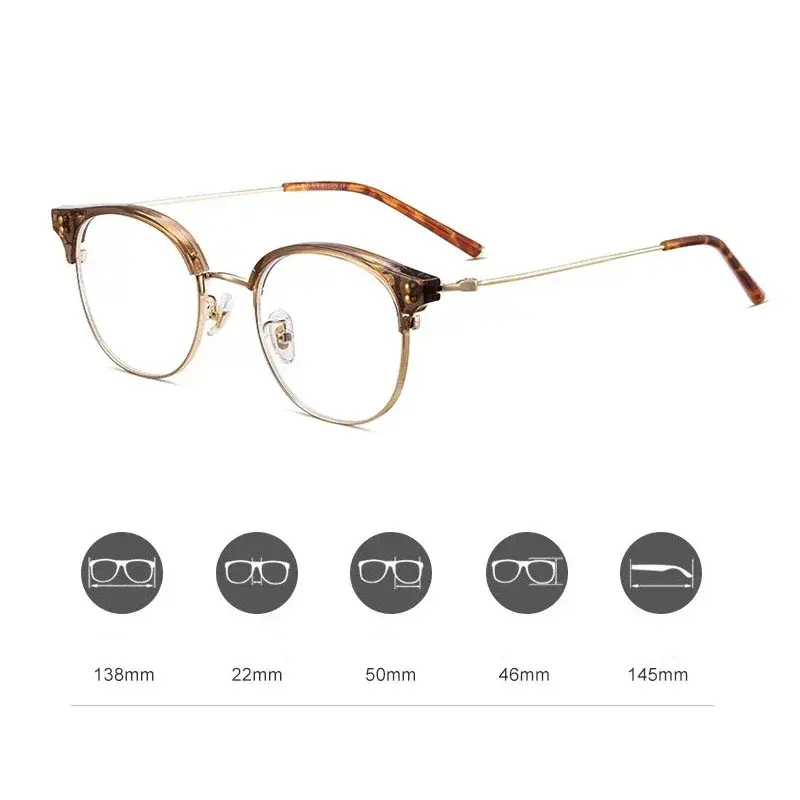 Ultra Light Unisex Short Sight Glasses Half Frame Photochromic Myopia Glasses Round Frame Anti-blue Light Near Sight Glasses