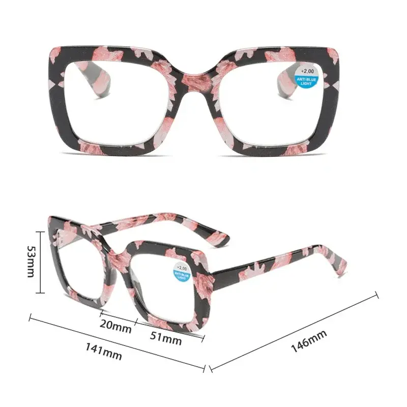 Blue Light Blocking Readers with Spring Hinge Retro Oversized Reading Glasses for Women High-definition Eyewear Diopter +1~+4
