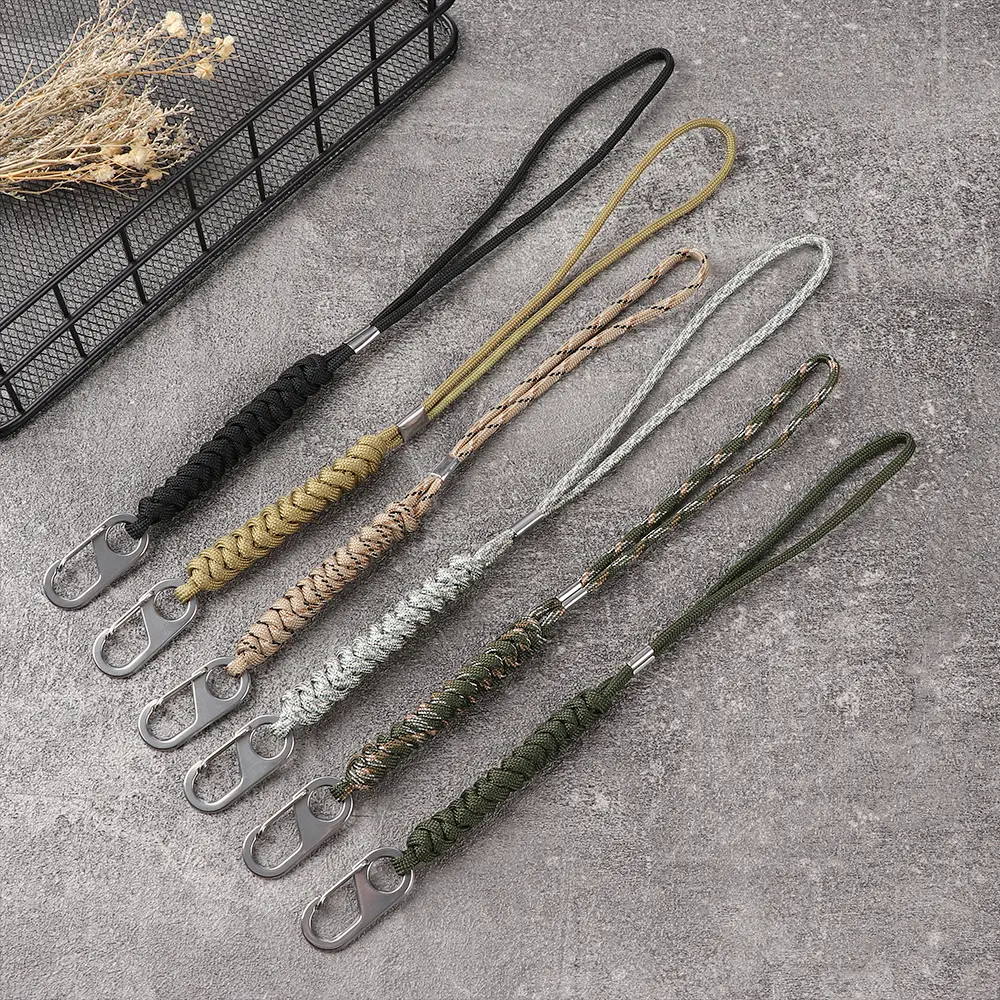 Paracord Keychain Braided Nylon Lanyard Metal Mini Carabiner Keychain Camping Gadgets EDC Survival Parachute Cord