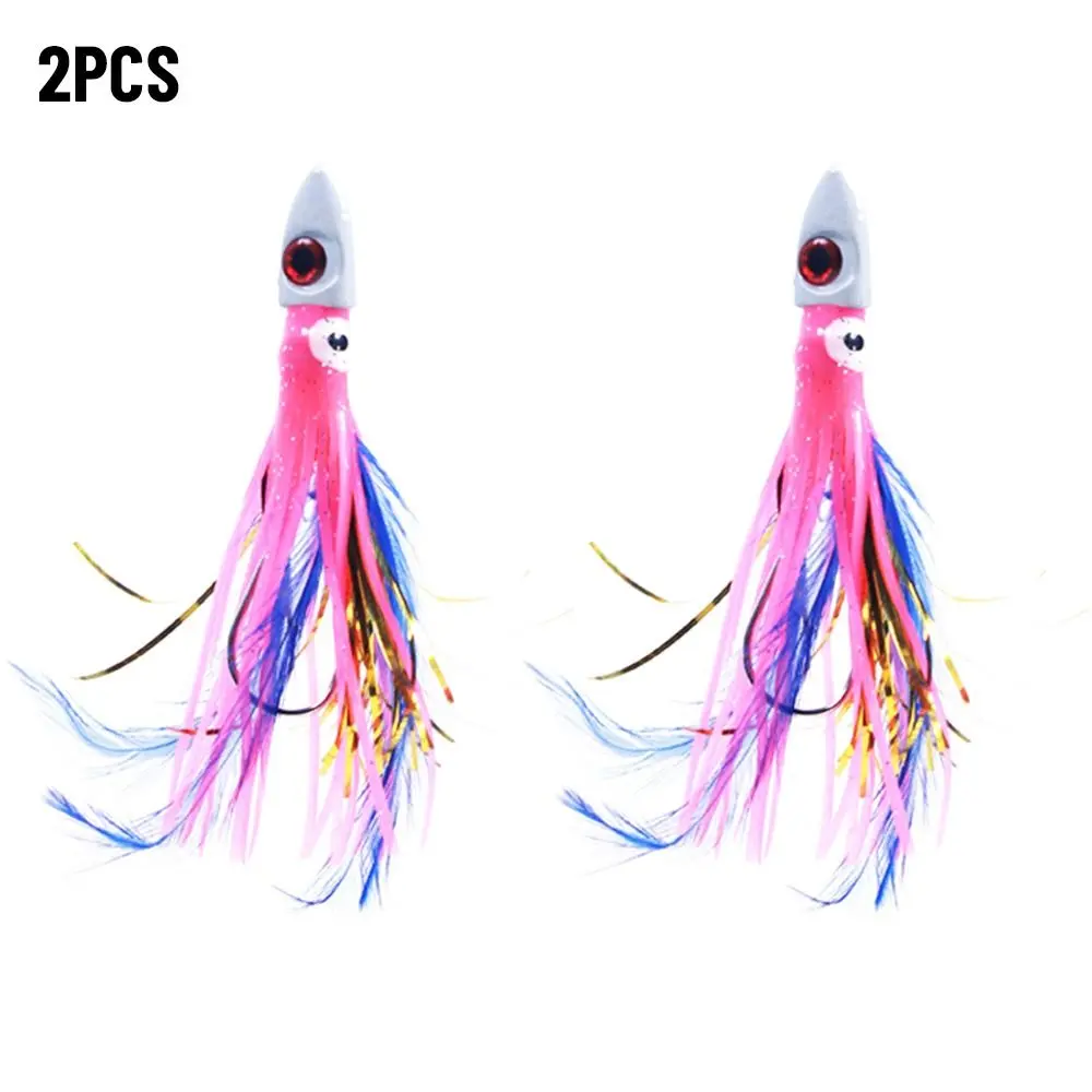 2pcs TPE Luminous Soft Silicone Artificial Swim UV Saltwater Octopus Bait Fishing Tackle long tail Squid Skirt Lure 13cm 17g
