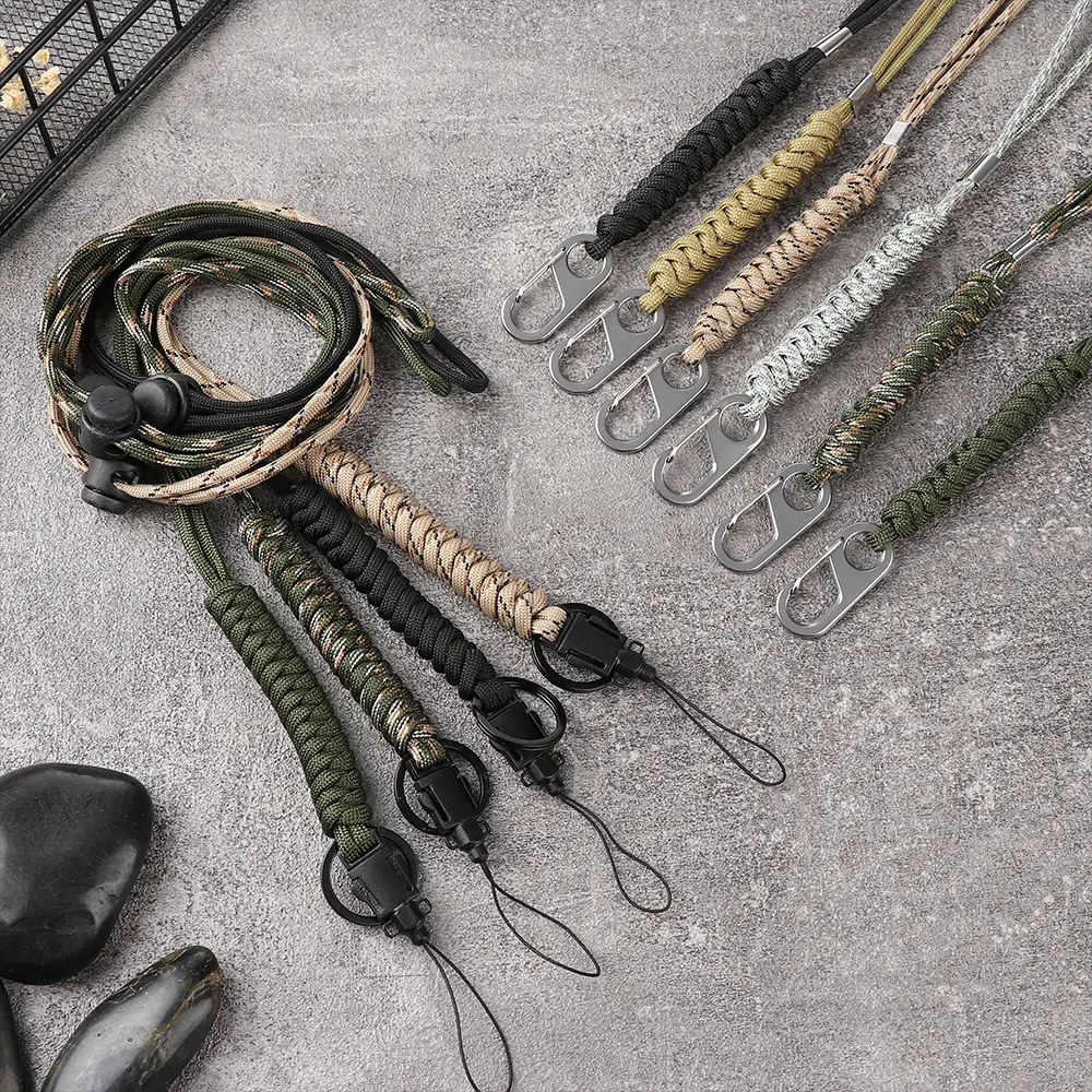 Paracord Keychain Braided Nylon Lanyard Metal Mini Carabiner Keychain Camping Gadgets EDC Survival Parachute Cord