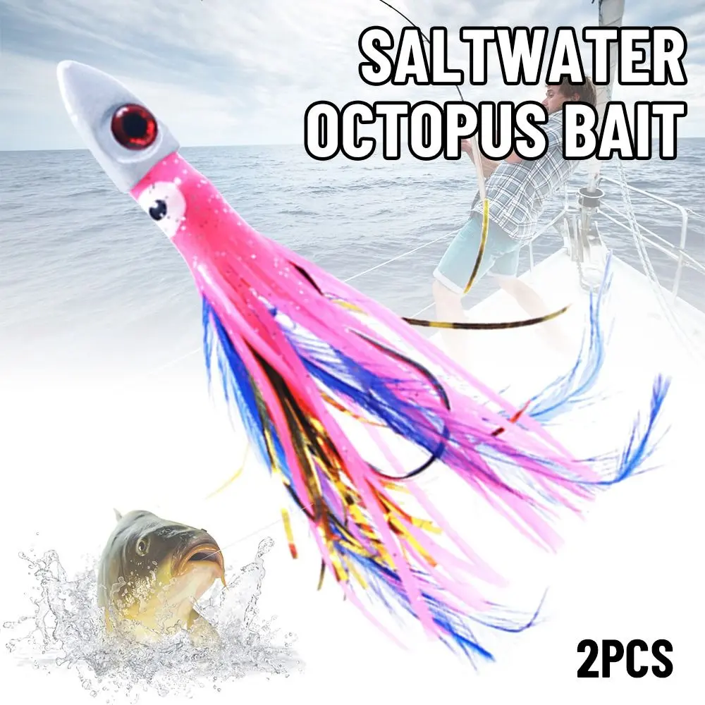 2pcs TPE Luminous Soft Silicone Artificial Swim UV Saltwater Octopus Bait Fishing Tackle long tail Squid Skirt Lure 13cm 17g