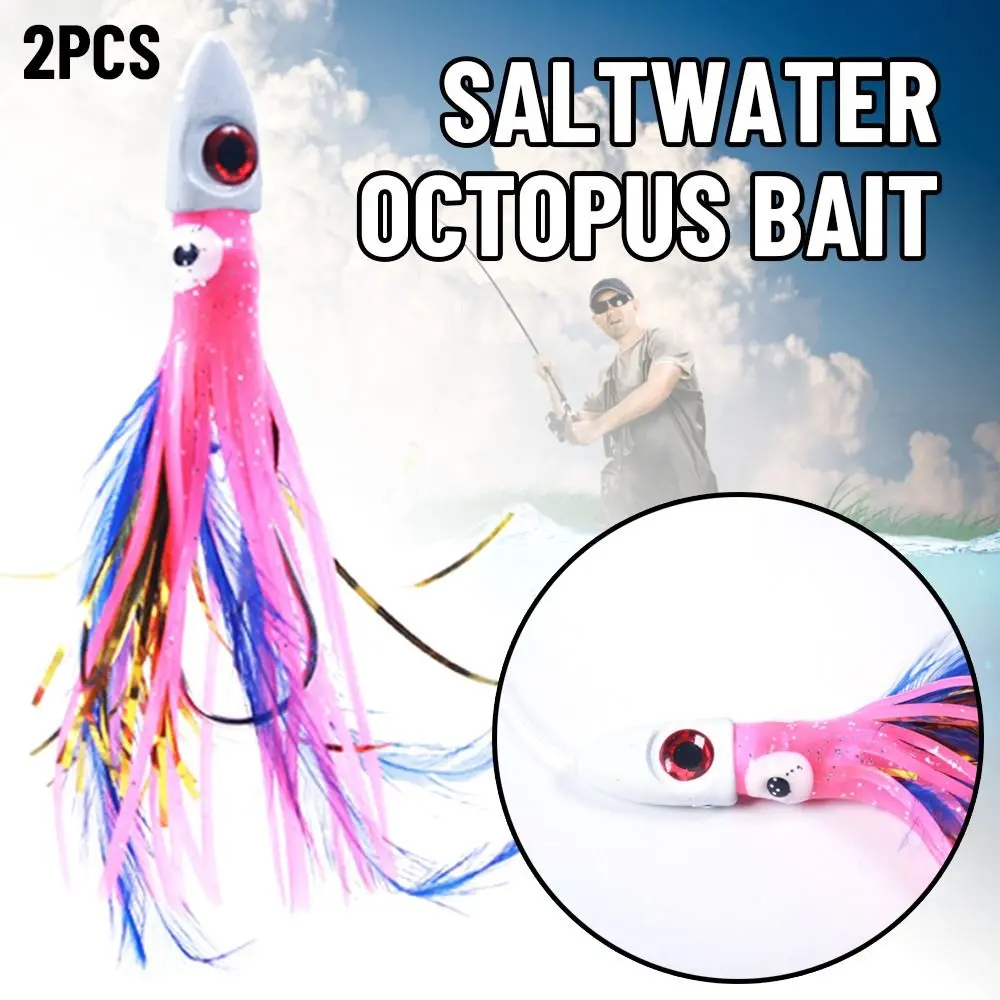 2pcs TPE Luminous Soft Silicone Artificial Swim UV Saltwater Octopus Bait Fishing Tackle long tail Squid Skirt Lure 13cm 17g
