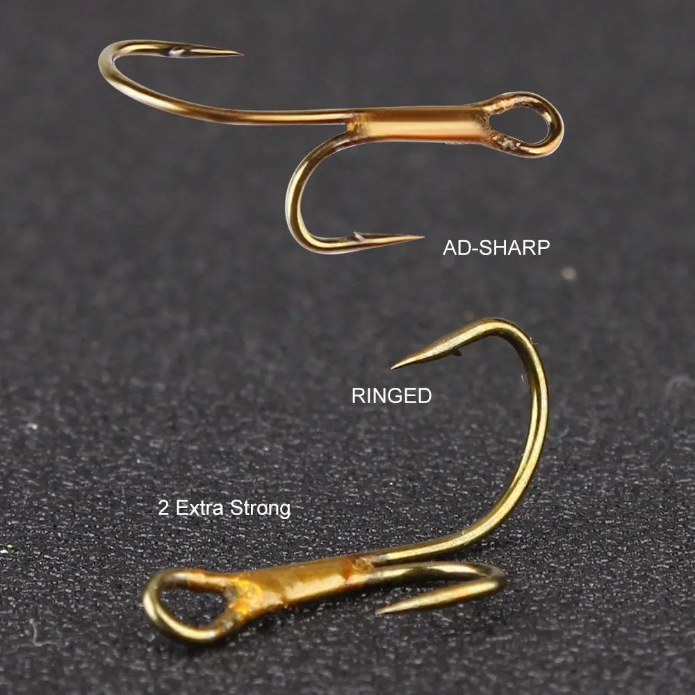 20Pcs Barbed Golden Double Fishing Hooks Ryder Pike Dead Bait Predator Salmon Trout Perch Ringed Zander twin hook