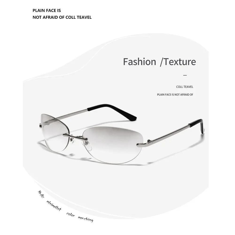 Rimless Sunglasses Women Fashion Oval 2000'S Brand Designer Sun Glasses Y2k Wrap Around Transparent Eyewear Gradient Shades