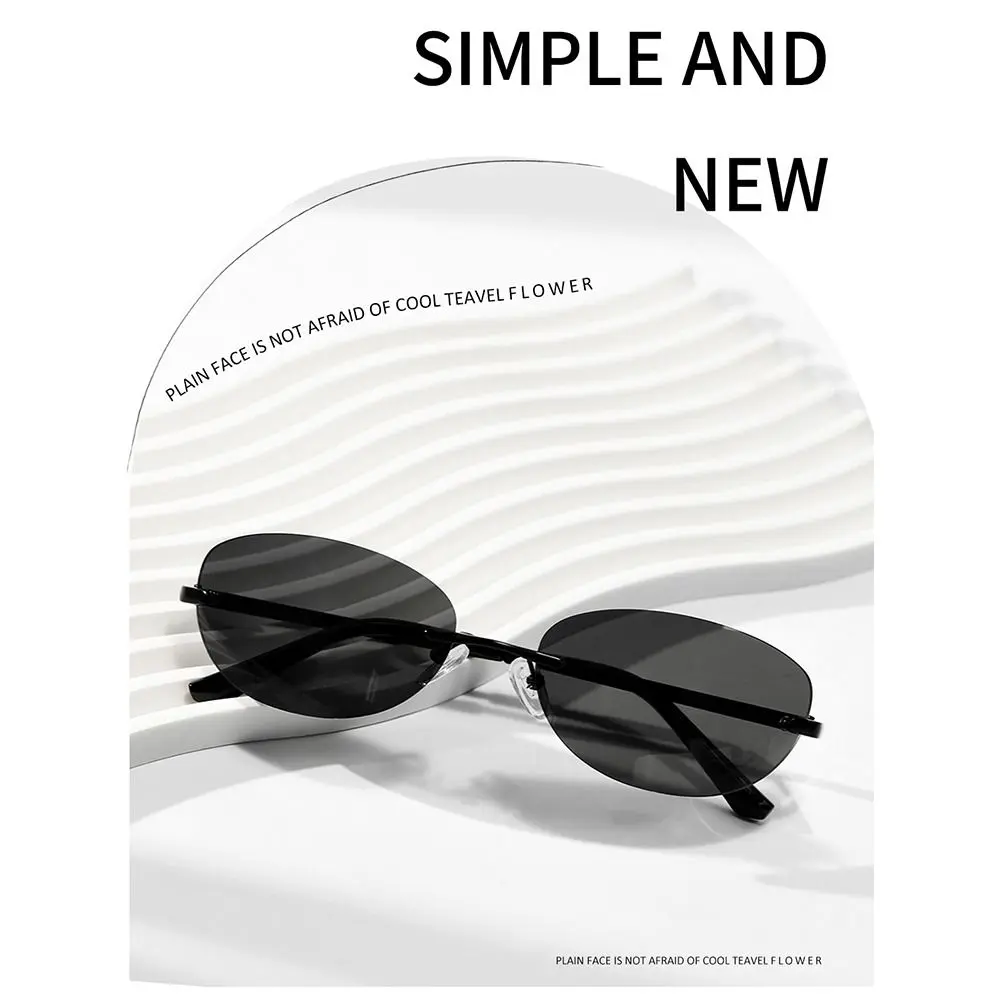 Rimless Sunglasses Women Fashion Oval 2000'S Brand Designer Sun Glasses Y2k Wrap Around Transparent Eyewear Gradient Shades