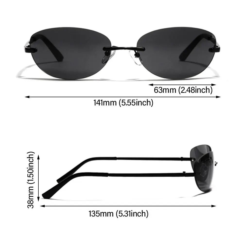 Rimless Sunglasses Women Fashion Oval 2000'S Brand Designer Sun Glasses Y2k Wrap Around Transparent Eyewear Gradient Shades