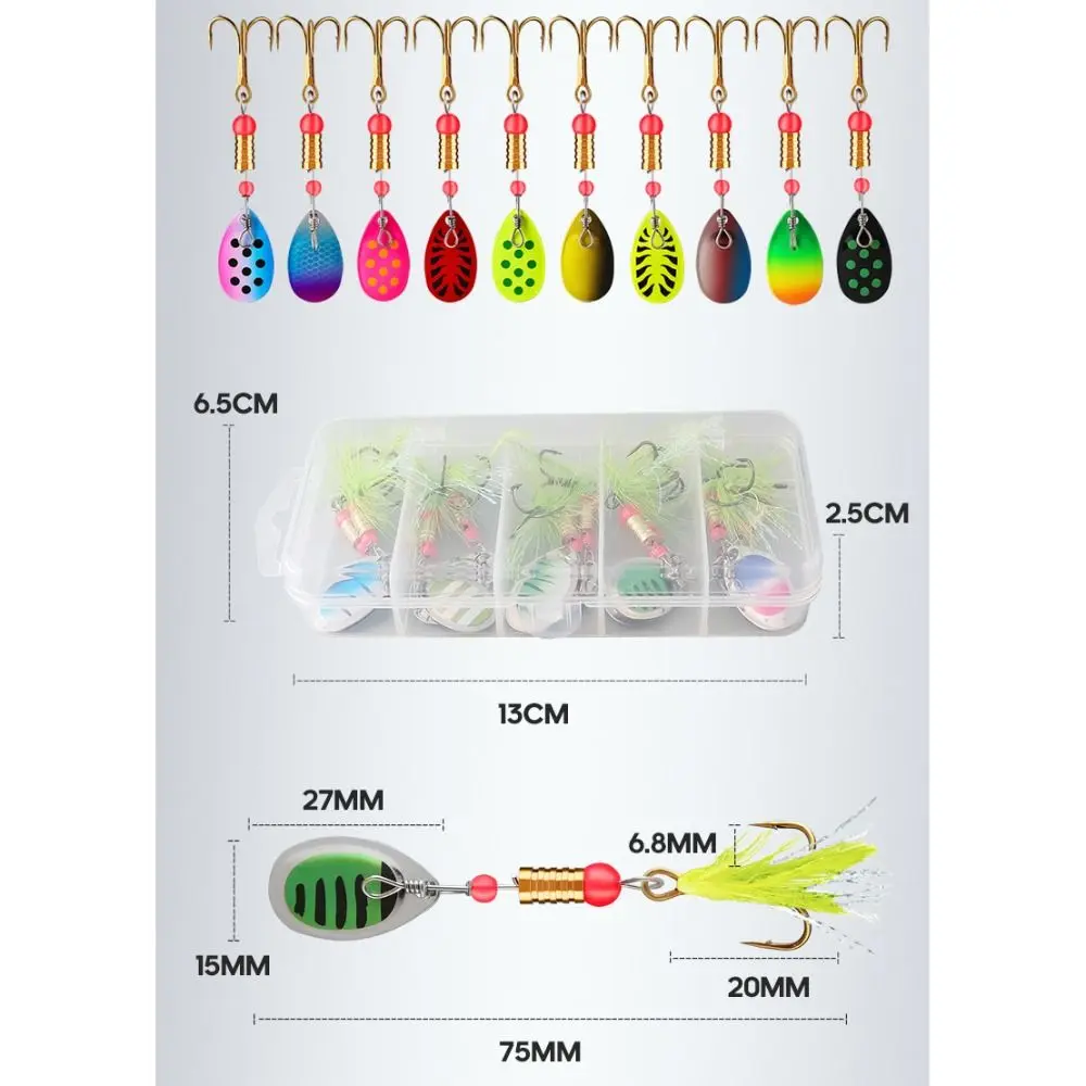 10PCS New Metal Spinning Lures 3g Multicolor Fishing Wobblers Crankbaits Fishing Accessories