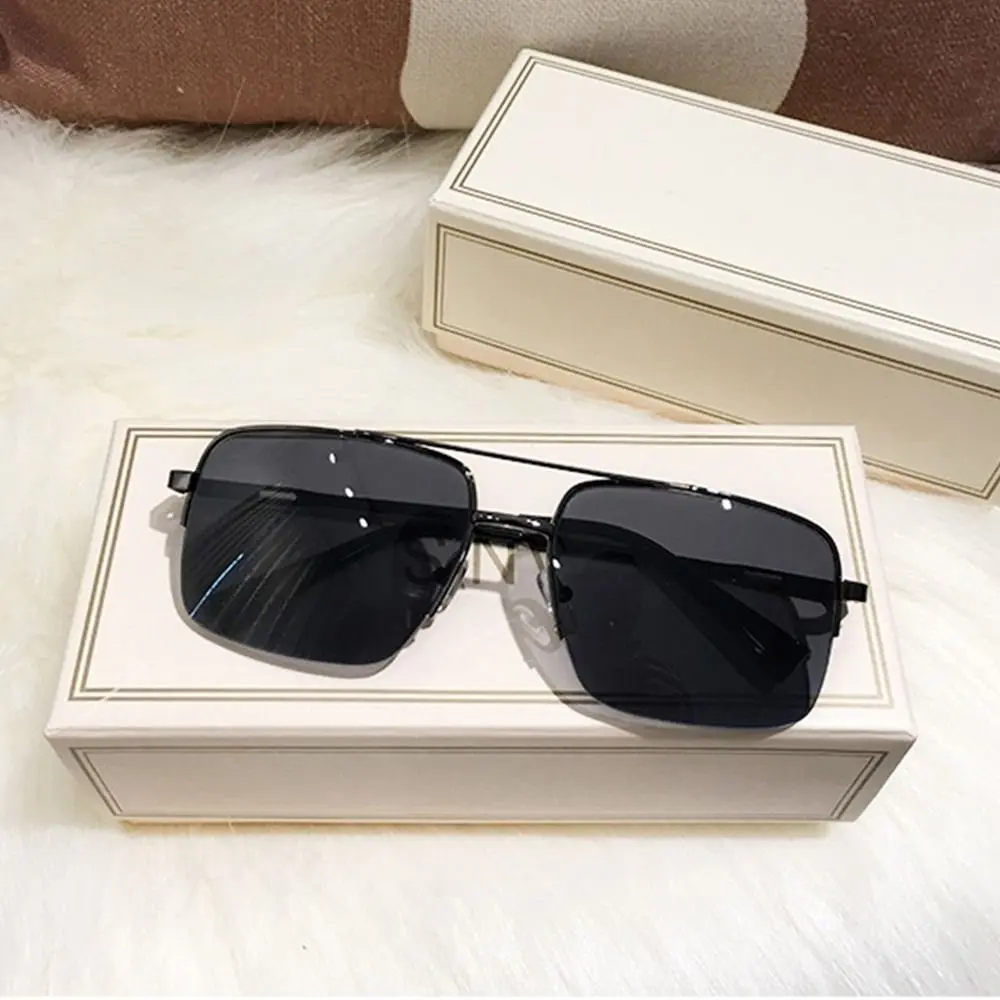 Semi-Rimless Brown Sunglasses UV Protection Specifically Designed for Driving Square Shape Sun Glasses Outdoor Classic