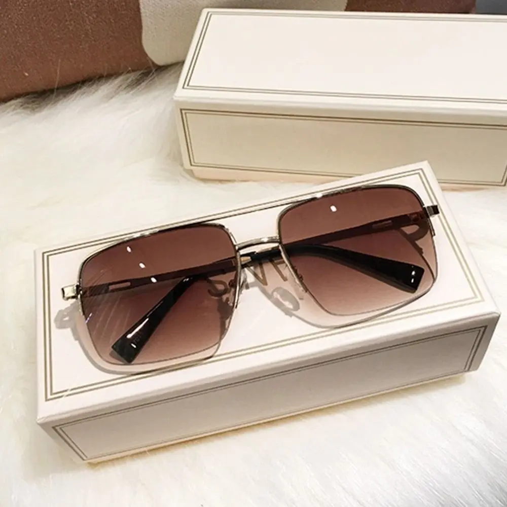 Semi-Rimless Brown Sunglasses UV Protection Specifically Designed for Driving Square Shape Sun Glasses Outdoor Classic
