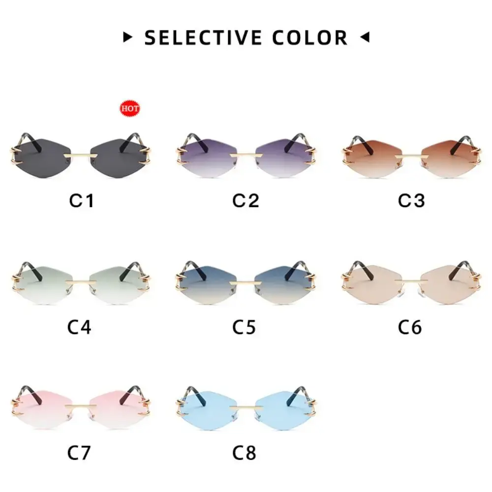 Fashion Rimless Square Sunglasses Retro Small Frame Gradient Frameless Sunglass High Quality UV400 Popular Metal Eyewear