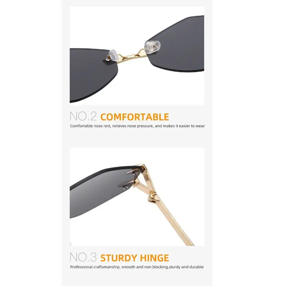 Fashion Rimless Square Sunglasses Retro Small Frame Gradient Frameless Sunglass High Quality UV400 Popular Metal Eyewear