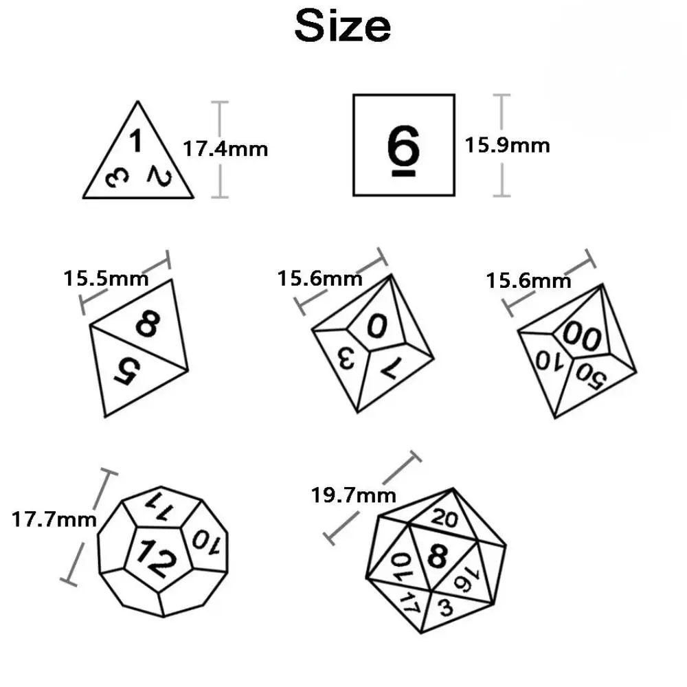 7Pcs/Set Durable Acrylic DND Dice D4 D6 D8 D10 D12 D20 Polyhedral Dice 7-Die Game Dice For TRPG DND