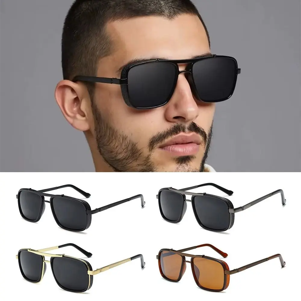 Stylish Luxury Rectangle Sunglasses Thick Edge Classic Metal Frame Sun Glasses Summer Double Bridge Shades for Outdoor Driving