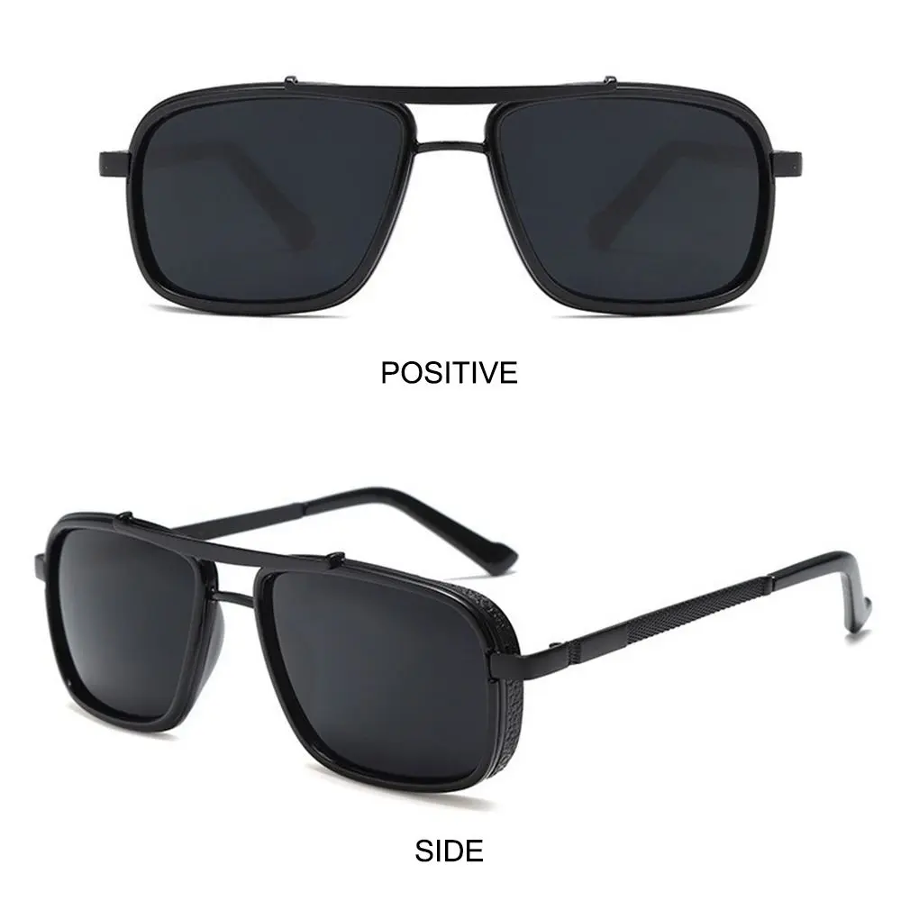 Stylish Luxury Rectangle Sunglasses Thick Edge Classic Metal Frame Sun Glasses Summer Double Bridge Shades for Outdoor Driving
