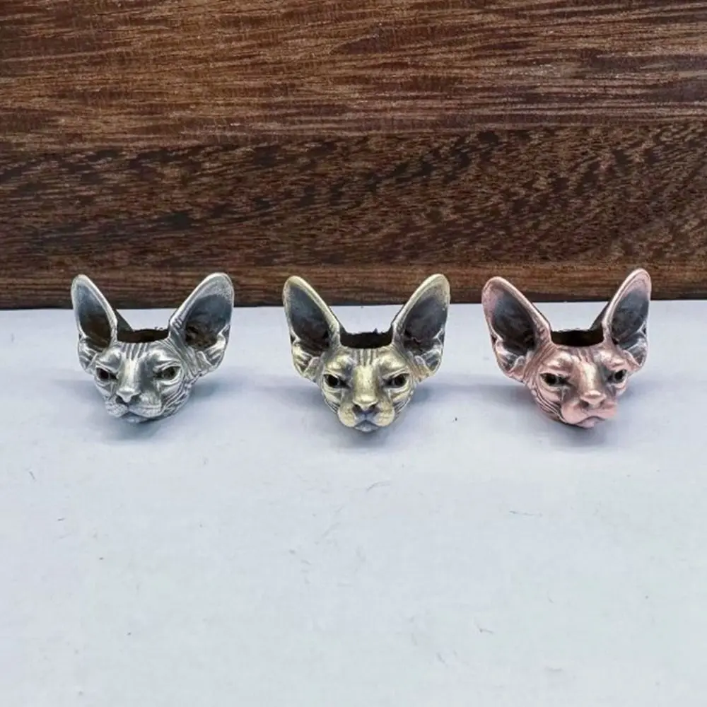 New Handmade Animal Cat Head Bead Charms DIY Jewelry Accessories Retro Sculpture Bead DIY Lanyard Pendant EDC Outdoor Tool