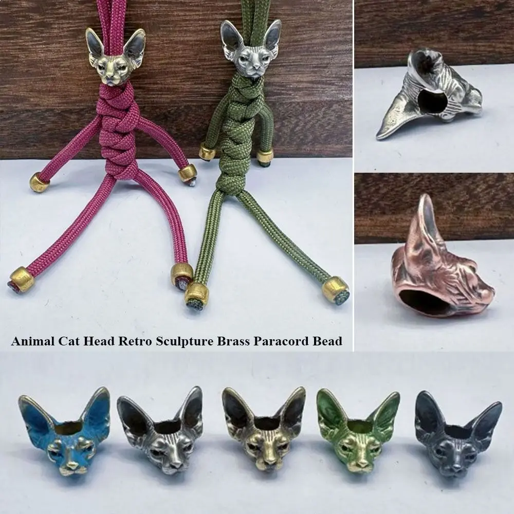 New Handmade Animal Cat Head Bead Charms DIY Jewelry Accessories Retro Sculpture Bead DIY Lanyard Pendant EDC Outdoor Tool