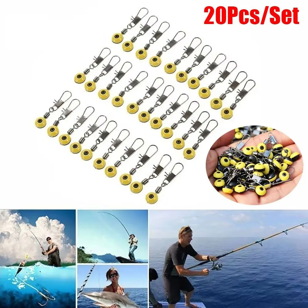 20Pcs/Set High-speed Fishing Float Bobber Stop 32mm Sea Saltwater Fishing Connector Plastic Metal Swivel Space Beads Stopper