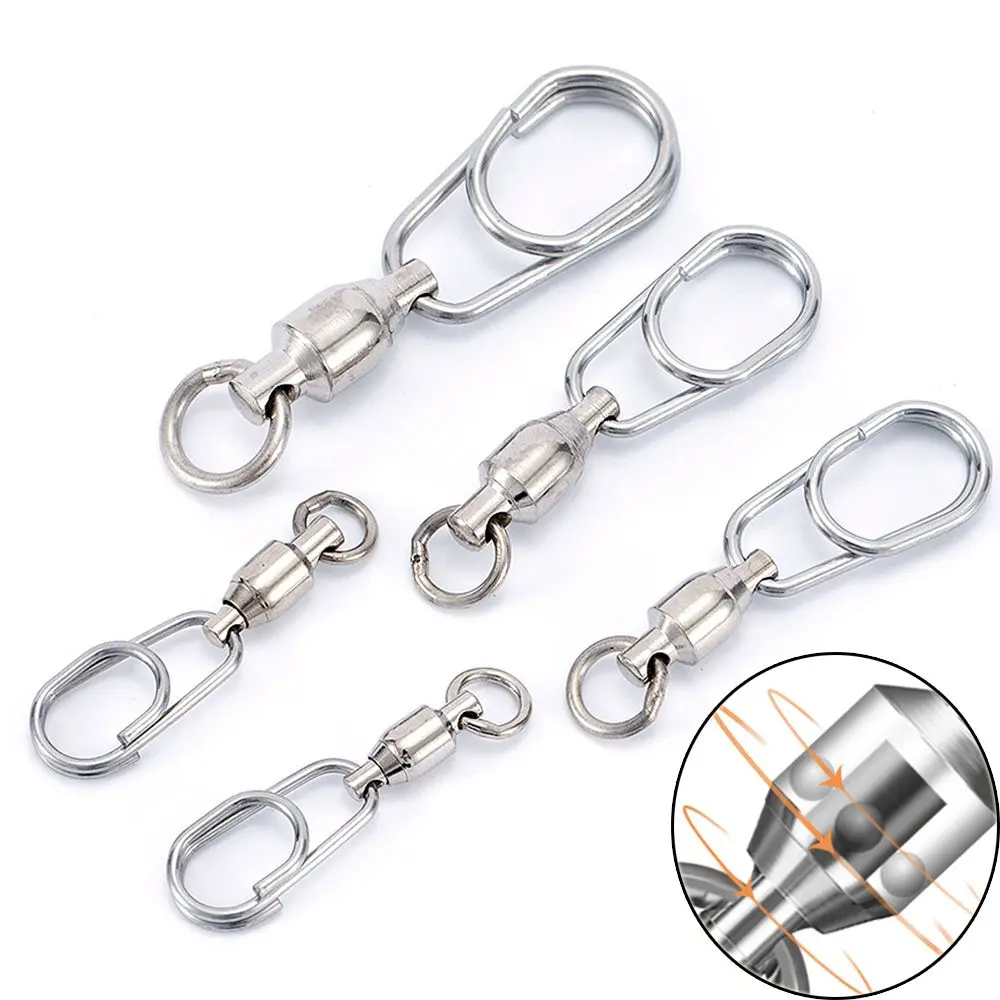 5Pcs/Pack Stainless Steel Bearing Swivel Oval Split Rings Hooked Snap Rolling Swivel Lure Connector Jig Fishing Connecting Ring