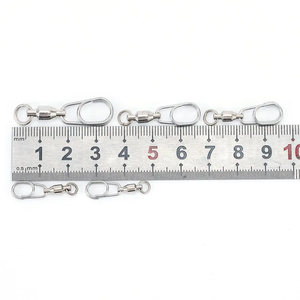 5Pcs/Pack Stainless Steel Bearing Swivel Oval Split Rings Hooked Snap Rolling Swivel Lure Connector Jig Fishing Connecting Ring